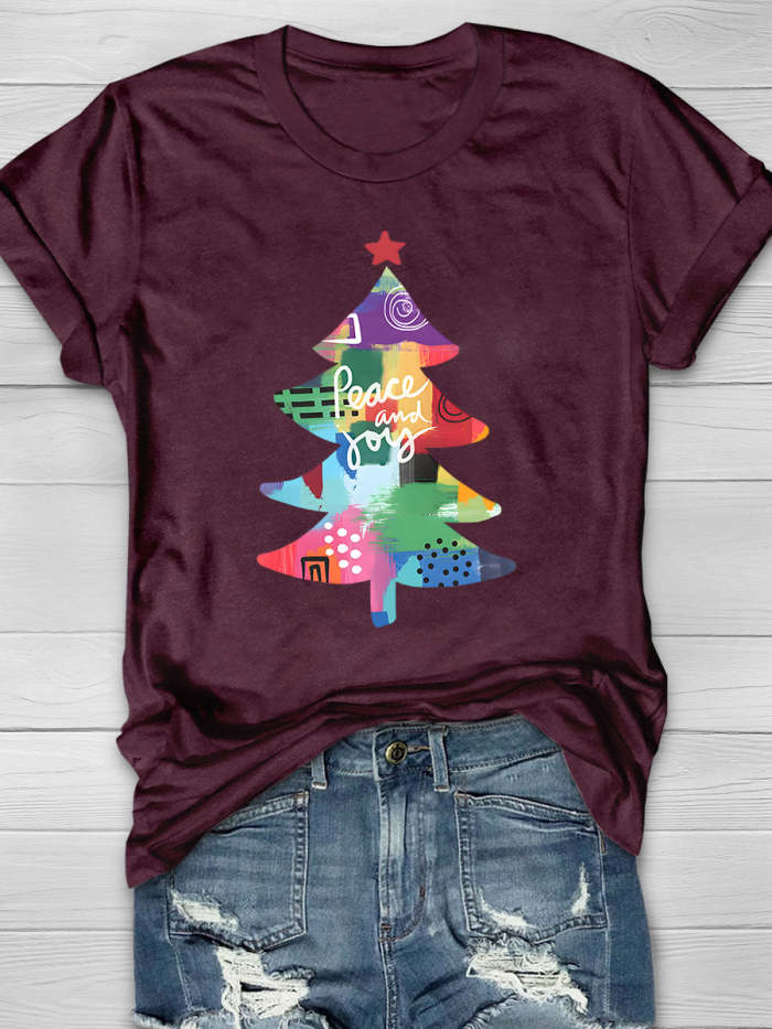 Christmas Tree Colourful Print Short Sleeve T-shirt