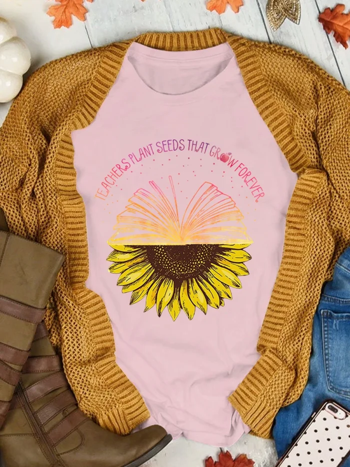 Teacher Plant Seeds That Grow Forever Sunflower Print Long Sleeve T-shirt