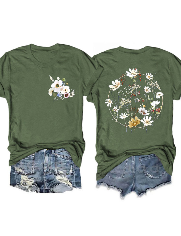 Spring Summer Vacation Casual Plant Flower T-shirt