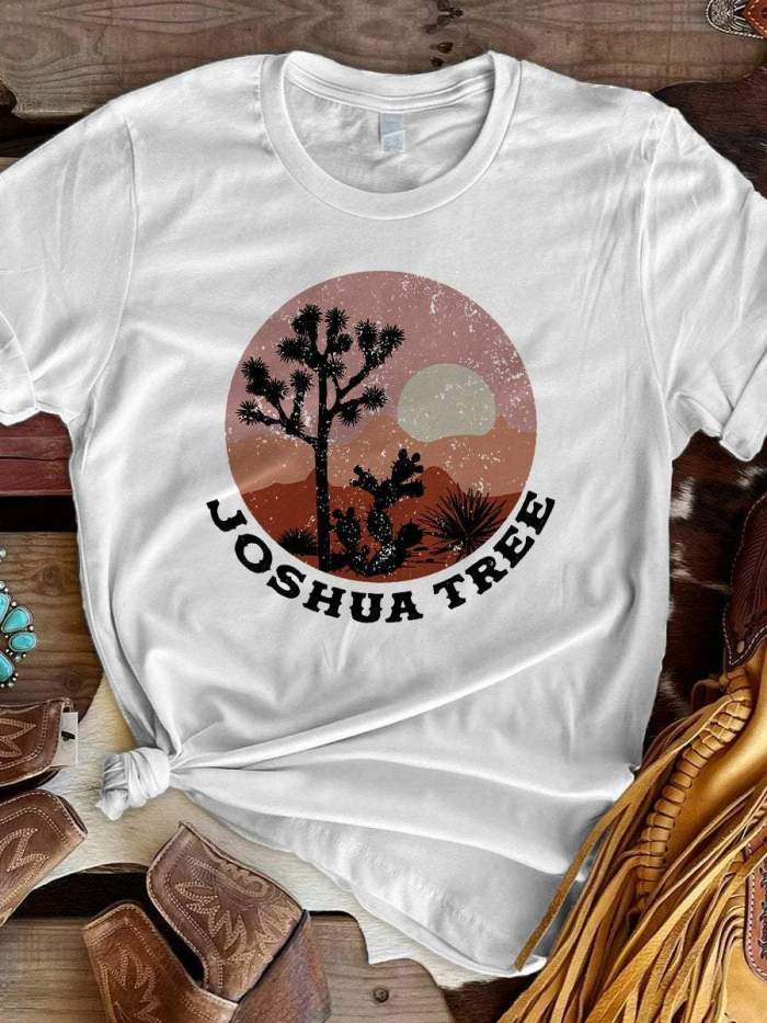 Retro Color Joshua Tree Vintage Print Short Sleeve T-shirt