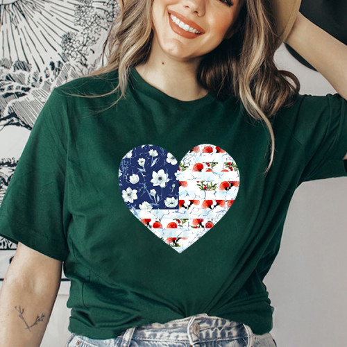 Super Cute Patriotic Floral Heart T-shirt