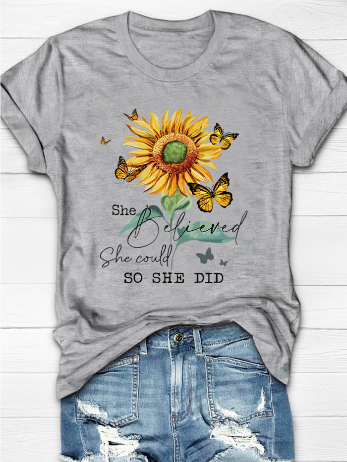White Sunflower Butterfly Short Sleeve T-shirt