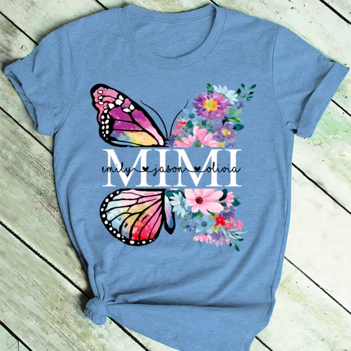 Butterfly Flowers Grandma and Grandkids T-Shirt