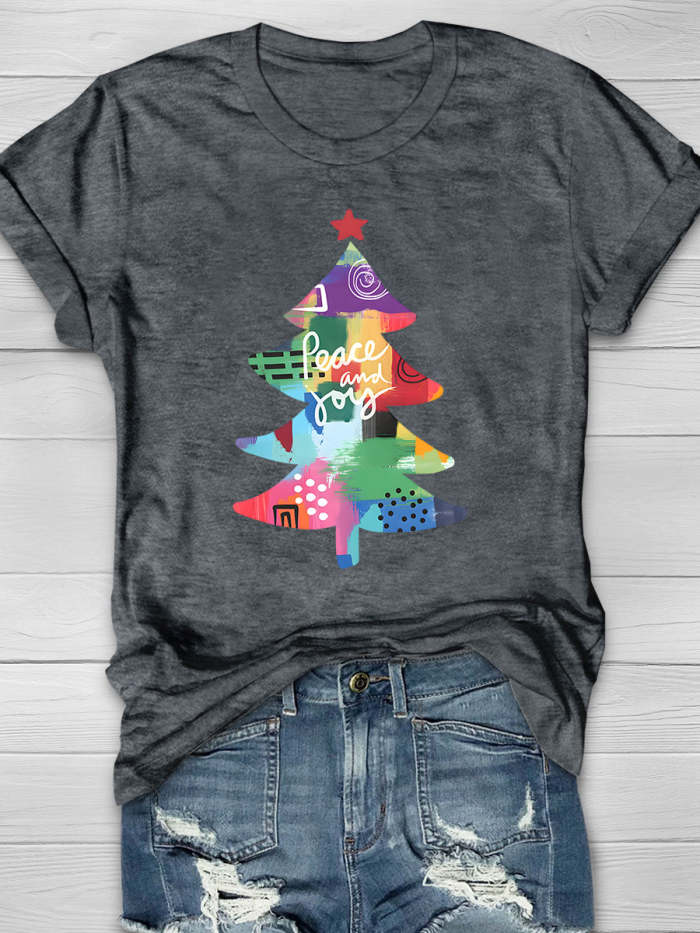 Christmas Tree Colourful Print Short Sleeve T-shirt