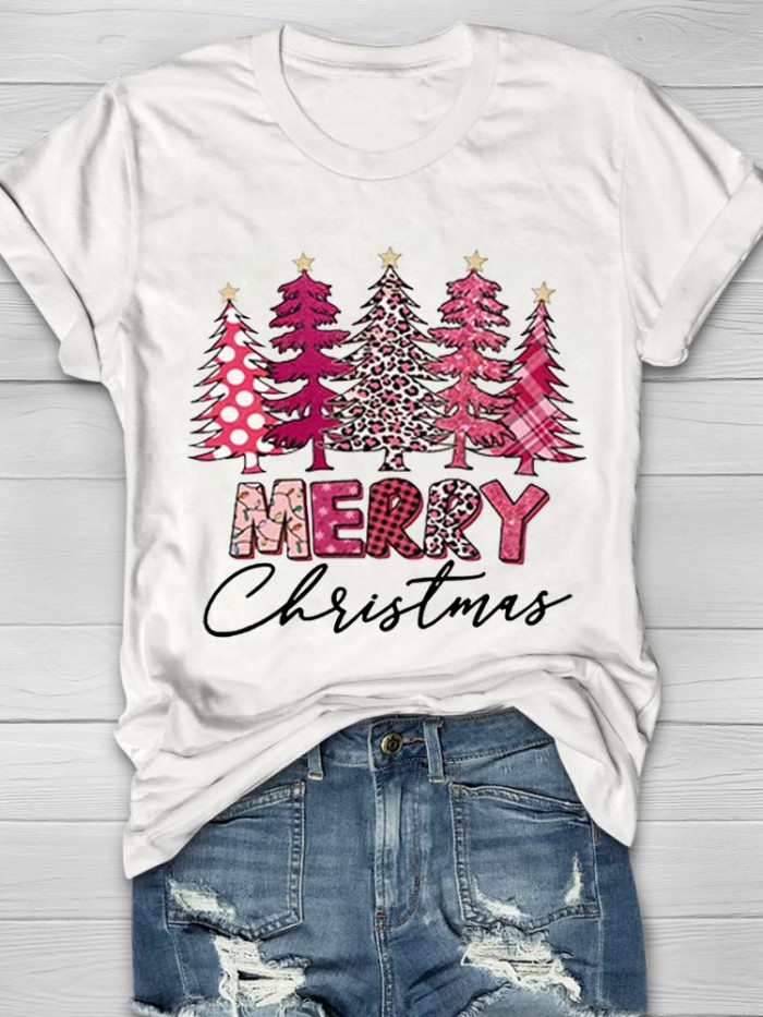 Women's Christmas Tree Merry Christmas Print T-shirt