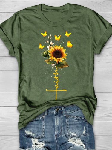 Sunflower Faith Print Short Sleeve T-shirt