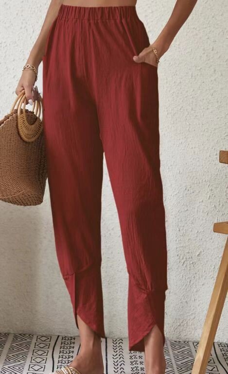 2023 New Solid Color Loose Pocket Cotton Linen Casual Pants
