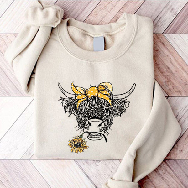 Highland Longhorn Cow With Sunflowers Sweatshirt