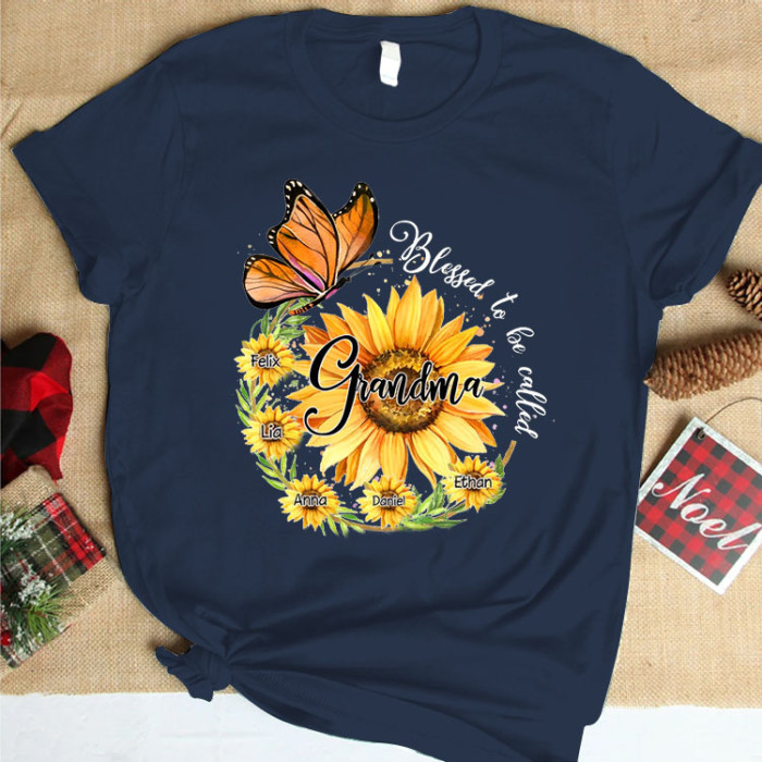 Blessed To Be Called Grandma Sunflower Butterfly Personalized T-Shirt