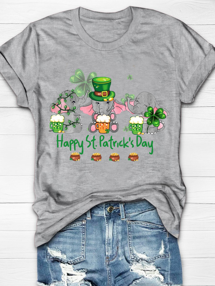 Elephant Drinking Team Happy St Patrick's Day Short Sleeve T-shirt