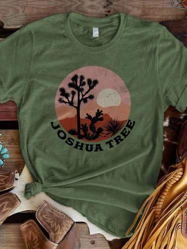 Retro Color Joshua Tree Vintage Print Short Sleeve T-shirt