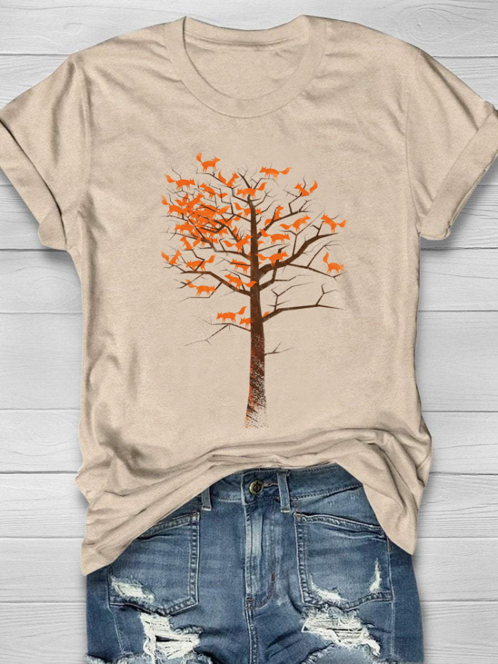 With Tree Of Fox Printed T-shirt