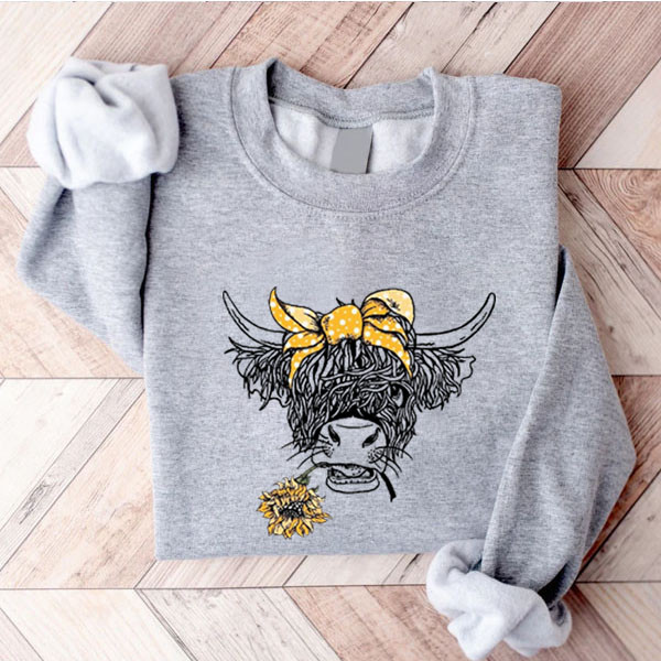 Highland Longhorn Cow With Sunflowers Sweatshirt