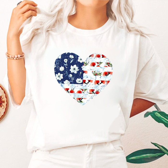 Super Cute Patriotic Floral Heart T-shirt