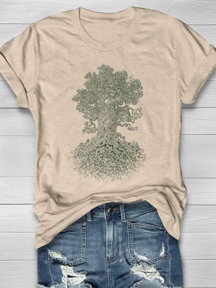 Trees Nature Hiking Print Short Sleeve T-shirt