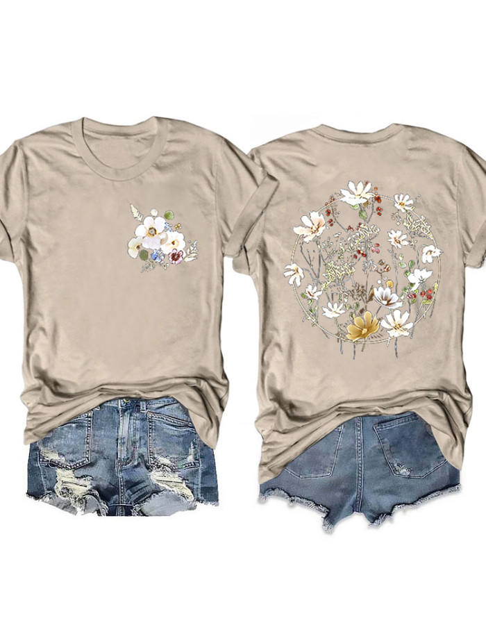 Spring Summer Vacation Casual Plant Flower T-shirt
