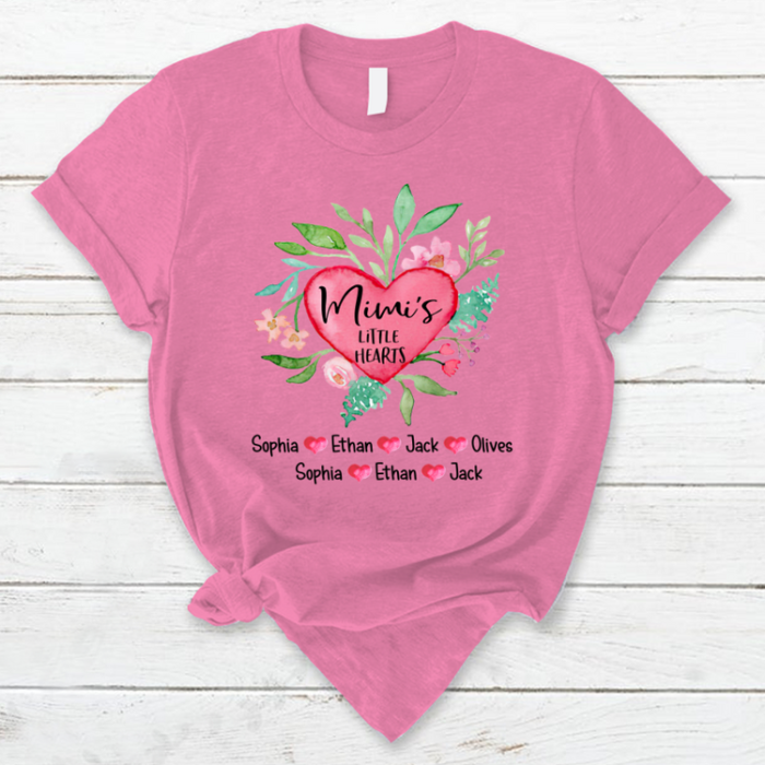 Grandma's Life Heart And Flower Design Personalized T-Shirt