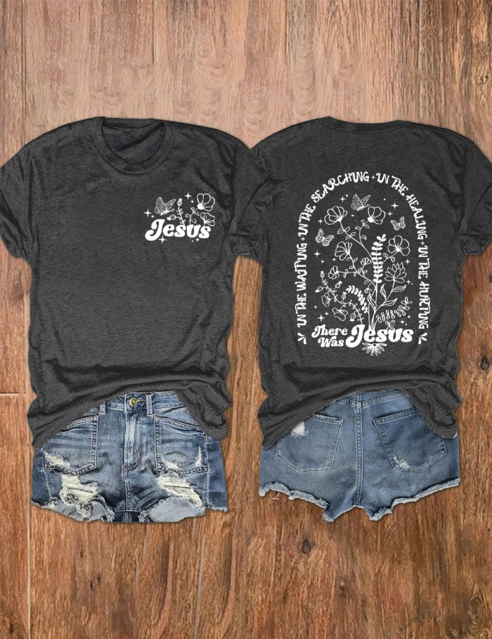 Women's Jesus Wildflowers Print Crew Neck T-Shirt