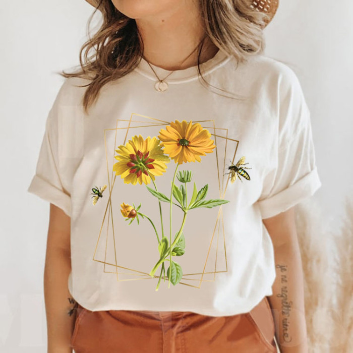 Coreopsis And Honey Bees Cottage Core T-shirt