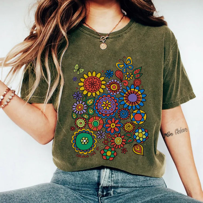 Flower Power Design Doodle Colouring T-shirt