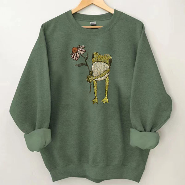 Flower Frog Embroidered Sweatshirt