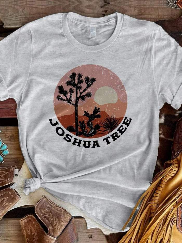 Retro Color Joshua Tree Vintage Print Short Sleeve T-shirt