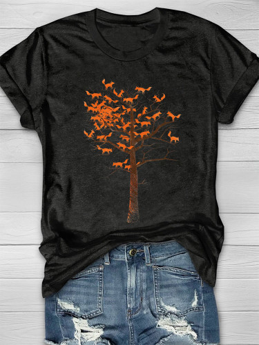 With Tree Of Fox Printed T-shirt