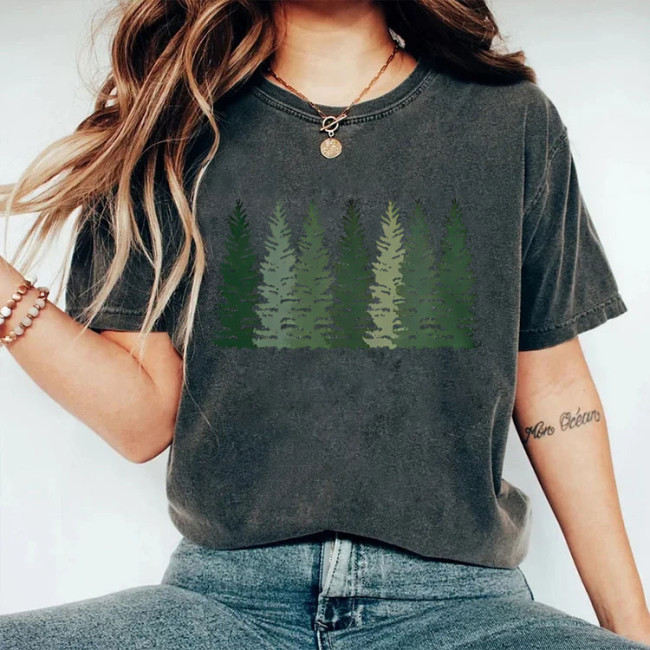 Trees Nature Hiking Print Short Sleeve T-shirt