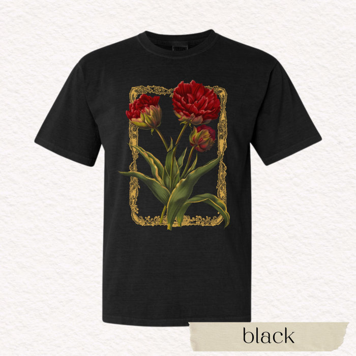 Red Flowers Golden Frame T-shirt