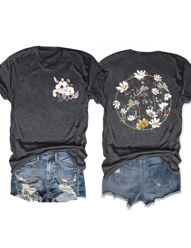 Spring Summer Vacation Casual Plant Flower T-shirt