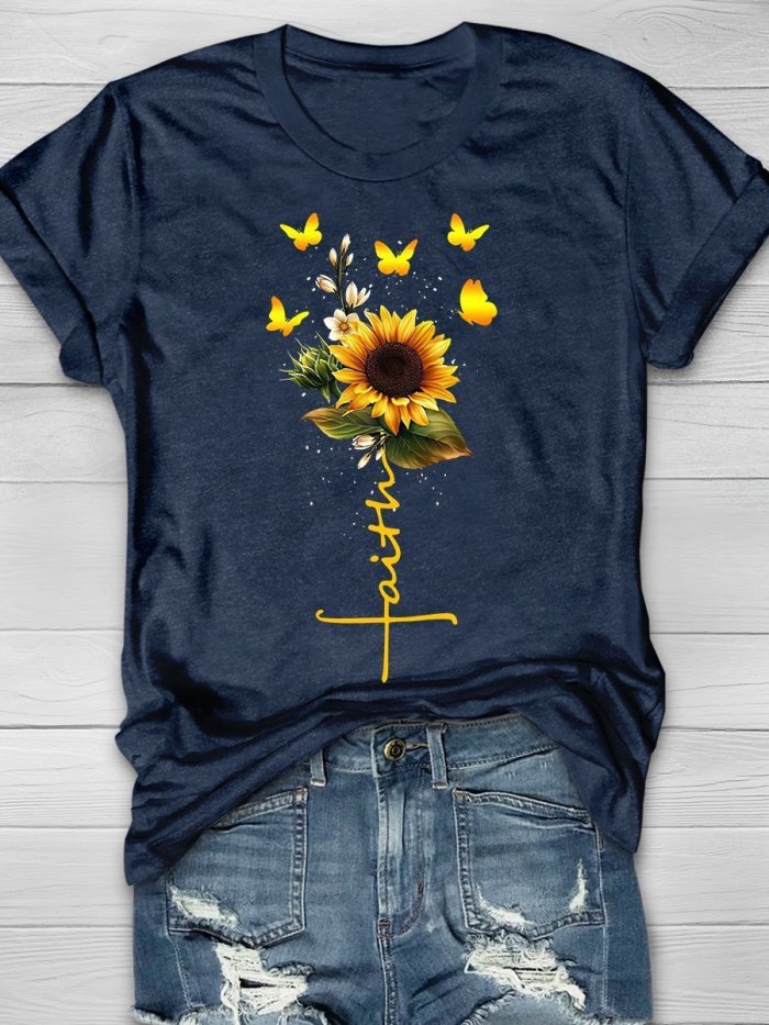 Sunflower Faith Print Short Sleeve T-shirt