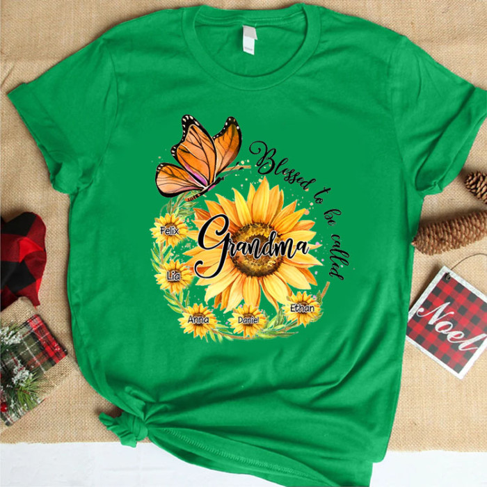 Blessed To Be Called Grandma Sunflower Butterfly Personalized T-Shirt
