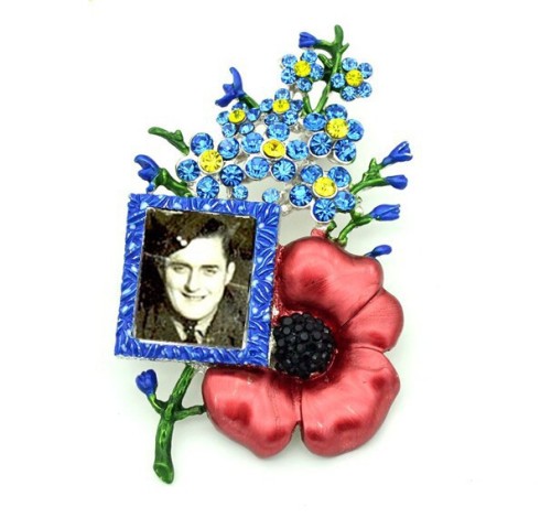 Memorial Poppy Flowers Photo Frame Pin