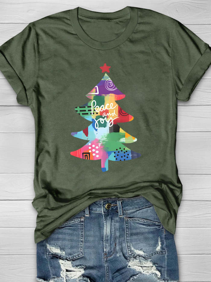 Christmas Tree Colourful Print Short Sleeve T-shirt