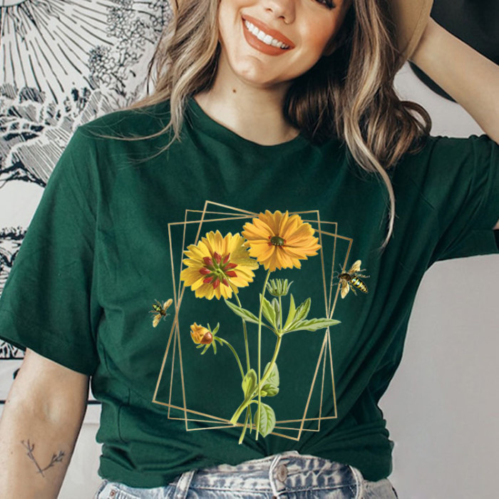 Coreopsis And Honey Bees Cottage Core T-shirt