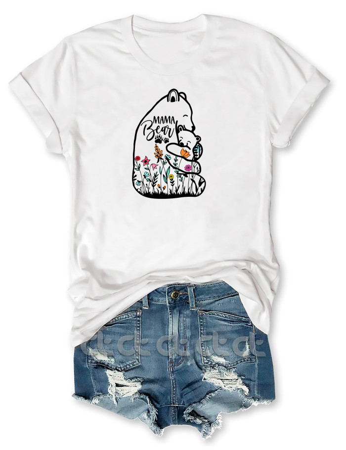 Mama Bear And Baby With Wildflowers T-Shirt