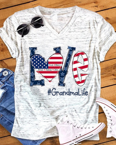 Personalized Love Grandma Life American Flag T-Shirt