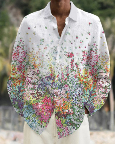 Men's Floral Lapel Loose Long Sleeve Shirt