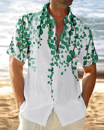 Men's Leaf Print Short Sleeve Casual Shirt