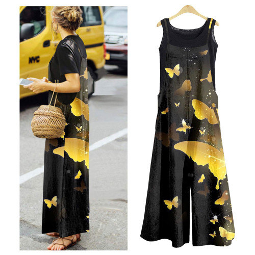 Casual Loose Butterfly Wide-leg Suspender Jumpsuit