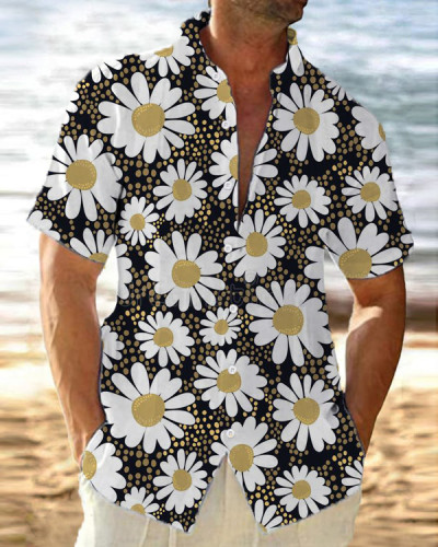 Men's Floral Stand Collar Short Sleeve Casual Shirt