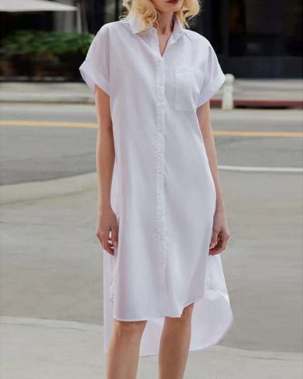 Women's Solid Color Short Sleeve Shirt Dress