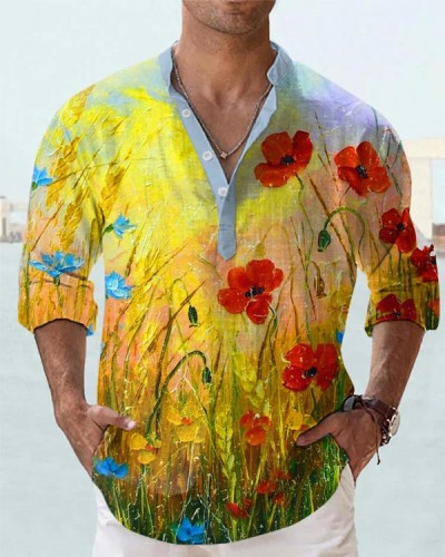 Men's Fashion Art Floral Long Sleeve Shirt