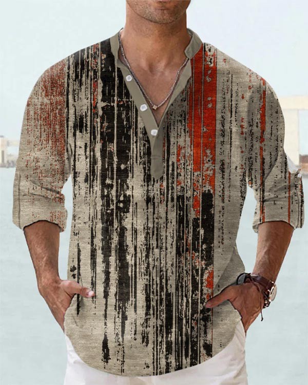 Men's Abstract Stand Collar Loose Short Sleeve Shirt