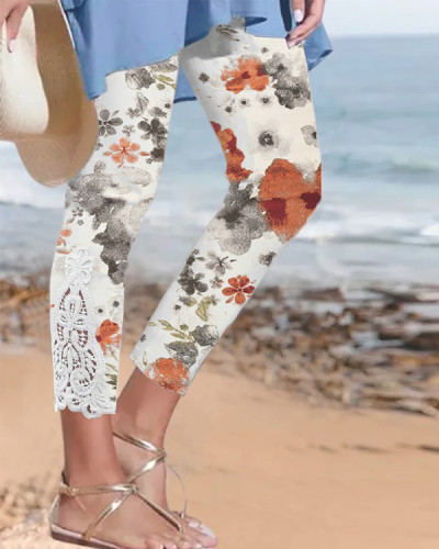 Women's Lace Art Print Casual Slim Fit Yoga Pants