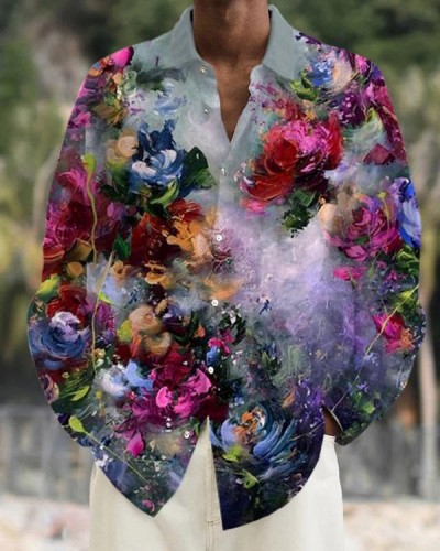 Men's Art Flower Long Sleeve Casual Shirt