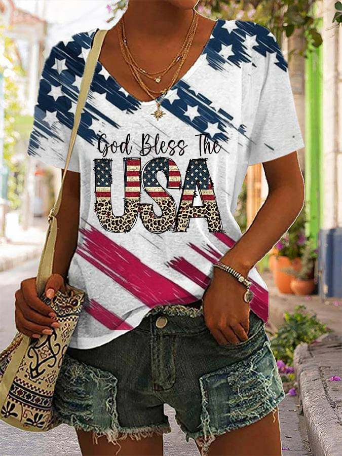 God Bless The USA Flag Print Women's T-shirt