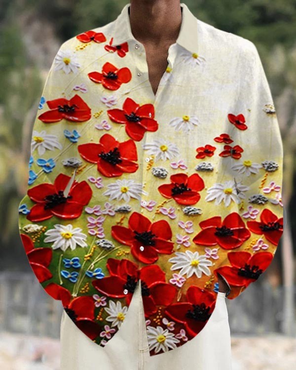Men's Floral Long Sleeve Casual Shirt