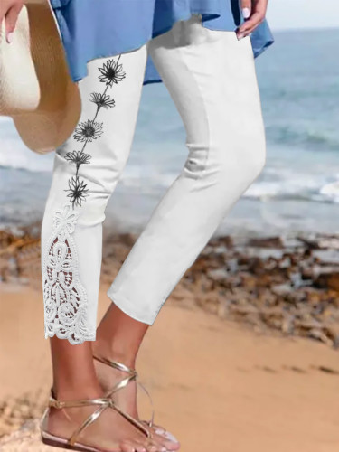 Women's Lace Flower Print Casual Slim Fit Yoga Pants