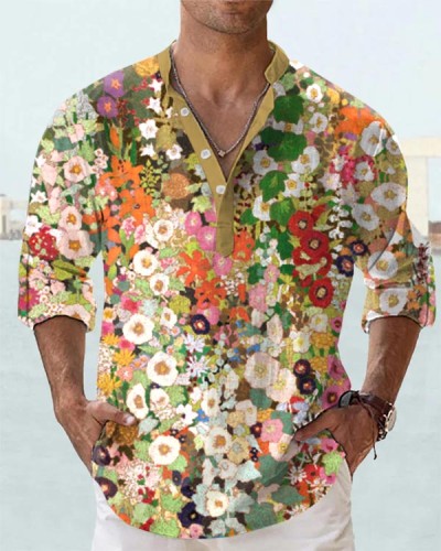 Men's Fashion Floral Long Sleeve Shirt
